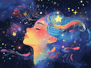 梦幻星空下的沉睡少女