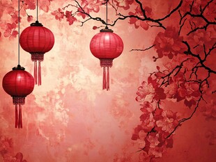 红灯笼映繁花中式背景