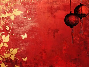 中式红底灯笼花卉背景图