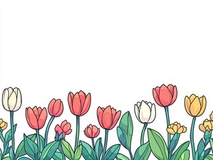 缤纷郁金香花卉边框插画