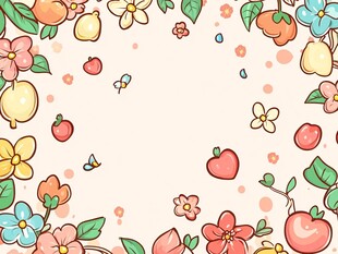 花卉水果环绕的清新边框