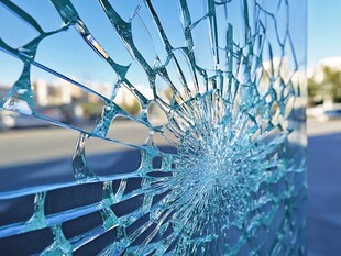破裂的汽车挡风玻璃特写