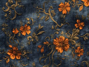 复古蓝色底金色花卉图案
