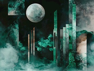 月夜下的奇幻抽象城市景观