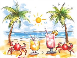 夏日海滩鸡尾酒惬意时光