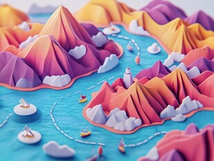 梦幻折纸风山水景观图