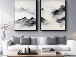 新中式客厅水墨山水挂画