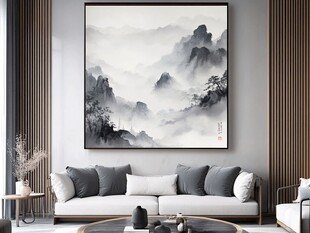 中式客厅的水墨山水挂画