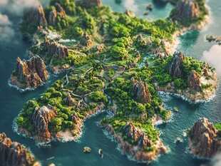 奇幻海岛景观空中俯瞰图