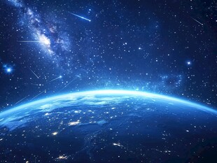 梦幻星空下的蓝色地球