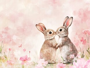 亲吻的小兔与烂漫花丛