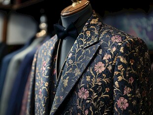 华丽花卉图案男士西装