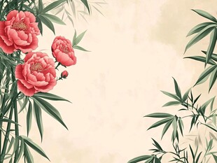 牡丹翠竹中式雅致背景图