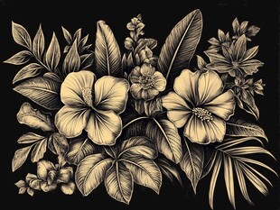 复古风热带花卉植物图案