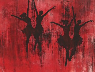 红色背景下的舞者剪影