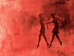 红底双女优雅舞蹈剪影