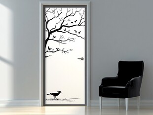 树影飞鸟创意门饰图案
