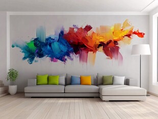 多彩抽象壁画装点时尚客厅
