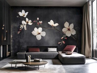 现代风客厅的花卉壁画之美
