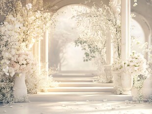 梦幻白色花卉婚礼拱门场景