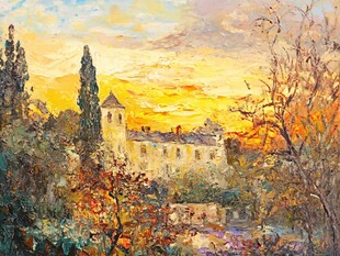 夕阳下的欧式庄园美景