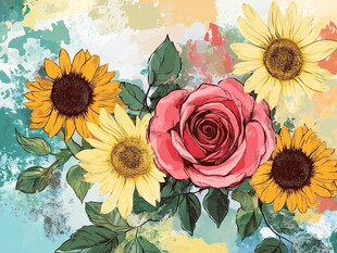 玫瑰与向日葵的梦幻组合