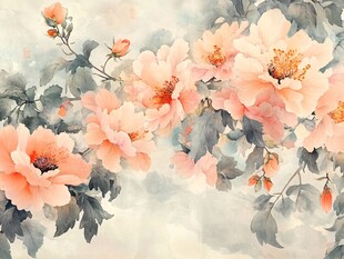 水墨风粉色花卉唯美画面