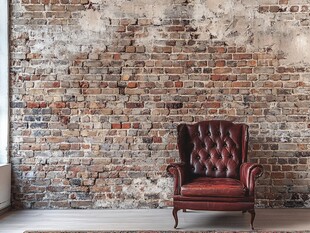 复古砖墙前的经典皮椅
