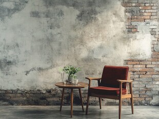 复古风单人椅与绿植小景