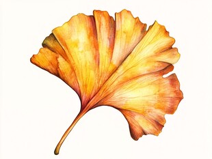 金黄银杏叶 水彩绘秋韵