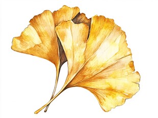 金黄银杏叶 水彩艺术绘