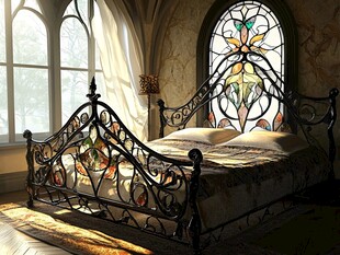 欧式古典铁艺雕花床卧室