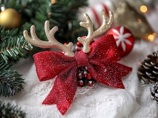 圣诞鹿角装饰蝴蝶结配饰