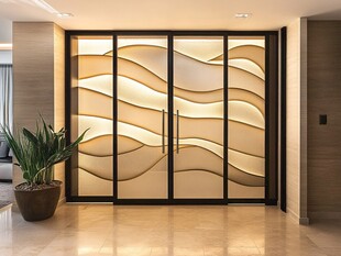 时尚波浪纹理双开玻璃门