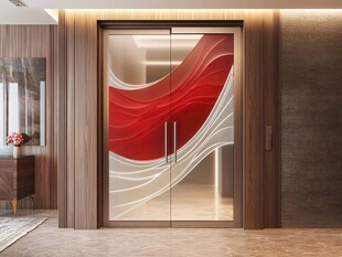 红色艺术玻璃双开门设计