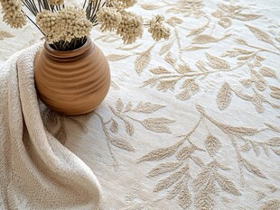 米白地毯上的花瓶与花饰