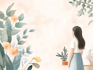 女孩置身花草间的静谧时刻