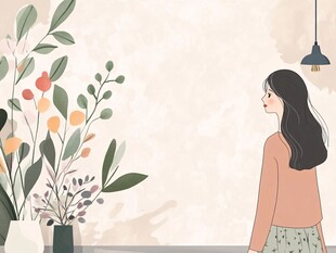 女孩与室内绿植的温馨场景