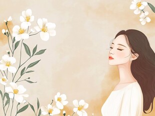 花香中的恬静女子