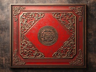 中式红底雕花装饰板