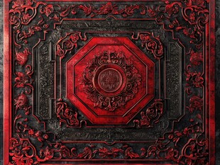 中式古典红黑雕花装饰图案