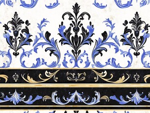 蓝白黑经典欧式花纹图案