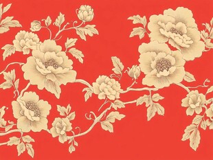 中式红底花卉精美图案