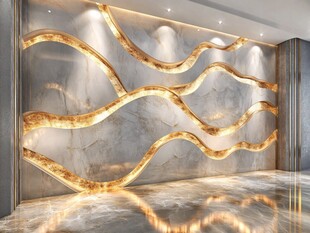 金色波纹大理石豪华背景墙