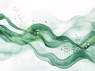 墨绿飘带抽象水墨意境图