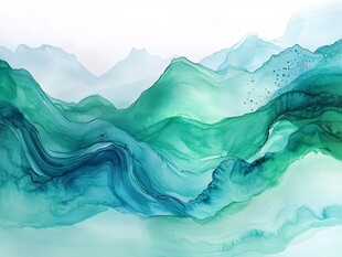 水墨风格青绿山水意境图