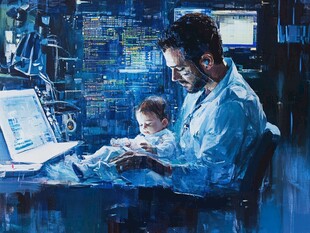 科学家父亲与怀中婴儿