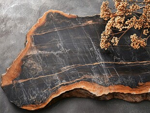 天然木纹石板与干花装饰