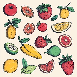 手绘多彩水果集合图