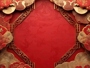 中式喜庆红色金饰边框背景